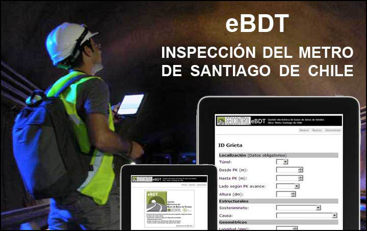 Tecnico inspeccionando el metro de Santiago de Chile con la aplicación informática eBDT