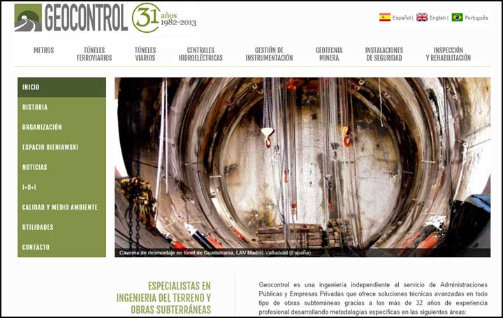 Página principal de la web corporativa de la empresa Geocontrol